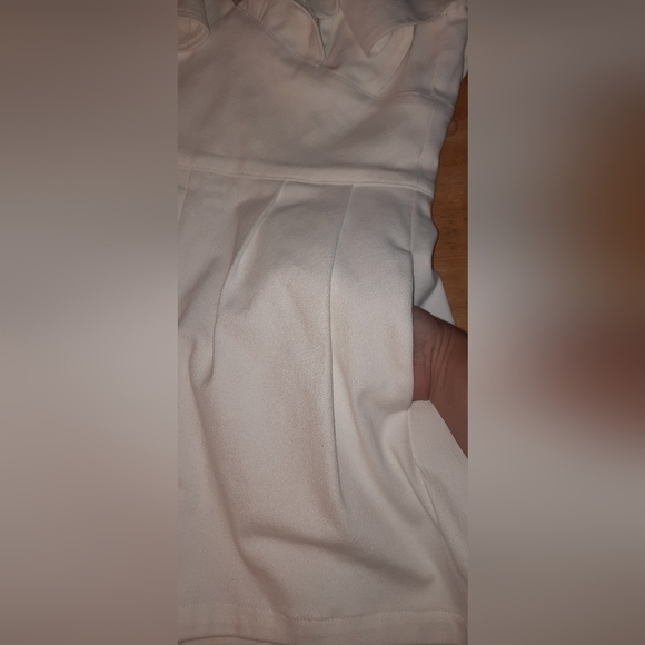 Ruffled V-Neck White Denim Romper - Picture 3 of 14